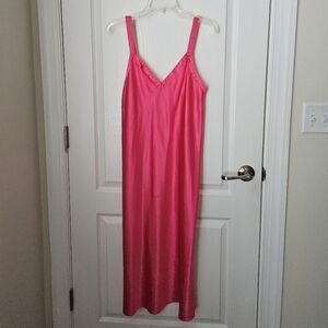 Pink Satin Long Slip Dress - Size Medium